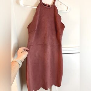 Scalloped women’s suede dress